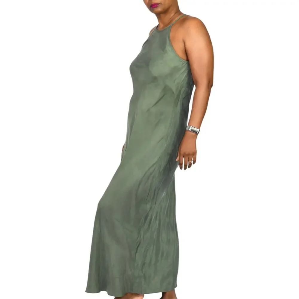 J Crew Amber Slip Dress Green Cupro Halter Maxi Bias Keyhole Silky Slipdress 6